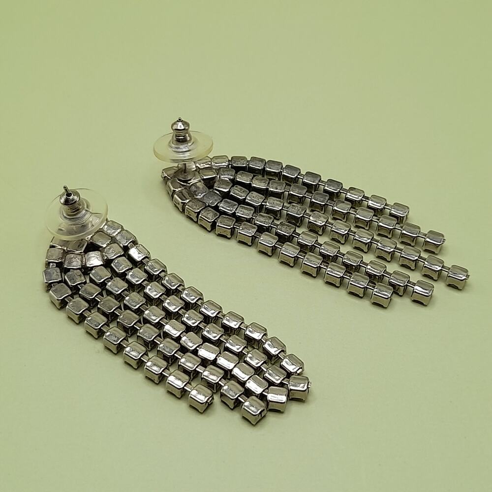 Vintage Clear Rhinestone Fringe Post Earrings, 1980s, 2 1/2 Inches - Picture 5 of 9